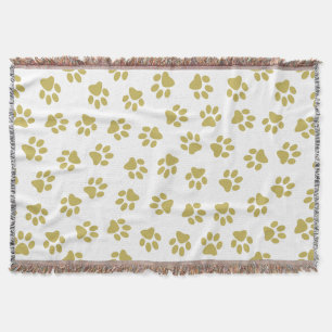 Pattern Of Paws, Dog Paws, Golden Paws Throw Blanket