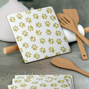 Pattern Of Paws, Dog Paws, Golden Paws Tile