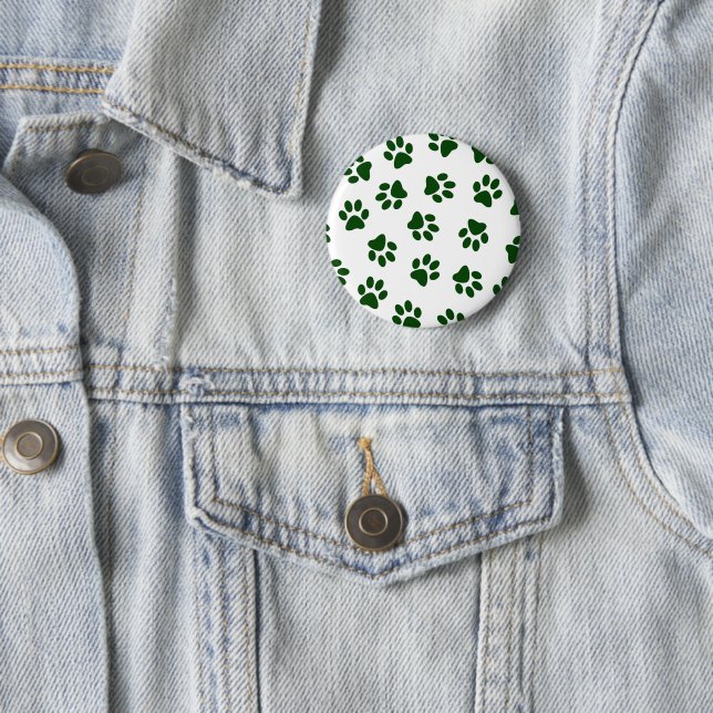 Pattern Of Paws, Dog Paws, Green Paws 2 Inch Round Button (In Situ)