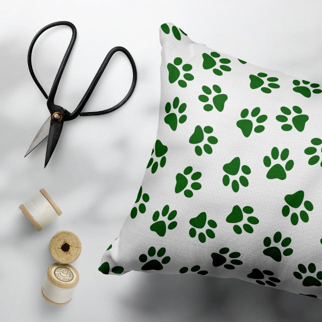Pattern Of Paws, Dog Paws, Green Paws Accent Pillow (Creator Uploaded)