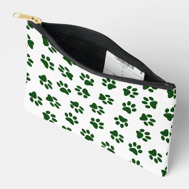 Pattern Of Paws, Dog Paws, Green Paws Accessory Pouch (Open)