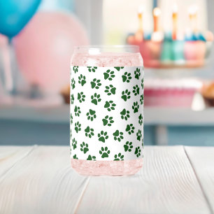 Pattern Of Paws, Dog Paws, Green Paws Can Glass