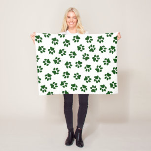 Pattern Of Paws, Dog Paws, Green Paws Fleece Blanket
