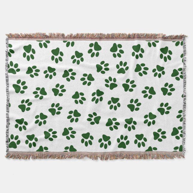 Pattern Of Paws, Dog Paws, Green Paws Throw Blanket (Front)