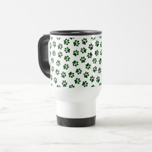 Pattern Of Paws, Dog Paws, Green Paws Travel Mug