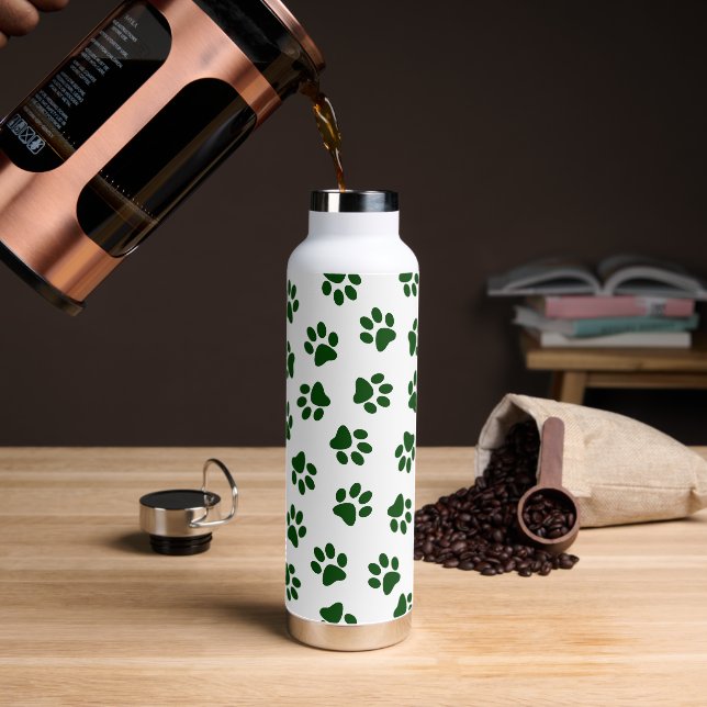 Pattern Of Paws, Dog Paws, Green Paws Water Bottle (Coffee)