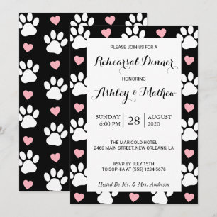 Pattern Of Paws, Dog Paws, Heart, Rehearsal Dinner Invitation