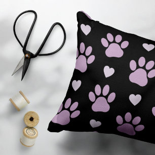 Pattern Of Paws, Dog Paws, Lilac Paws, Hearts Accent Pillow