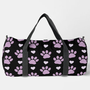 Pattern Of Paws, Dog Paws, Lilac Paws, Hearts Duffle Bag