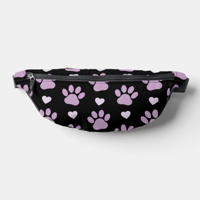 Pattern Of Paws, Dog Paws, Lilac Paws, Hearts Fanny Pack (Lay Down)