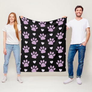 Pattern Of Paws, Dog Paws, Lilac Paws, Hearts Fleece Blanket