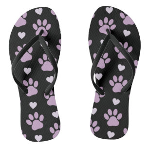 Pattern Of Paws, Dog Paws, Lilac Paws, Hearts Flip Flops
