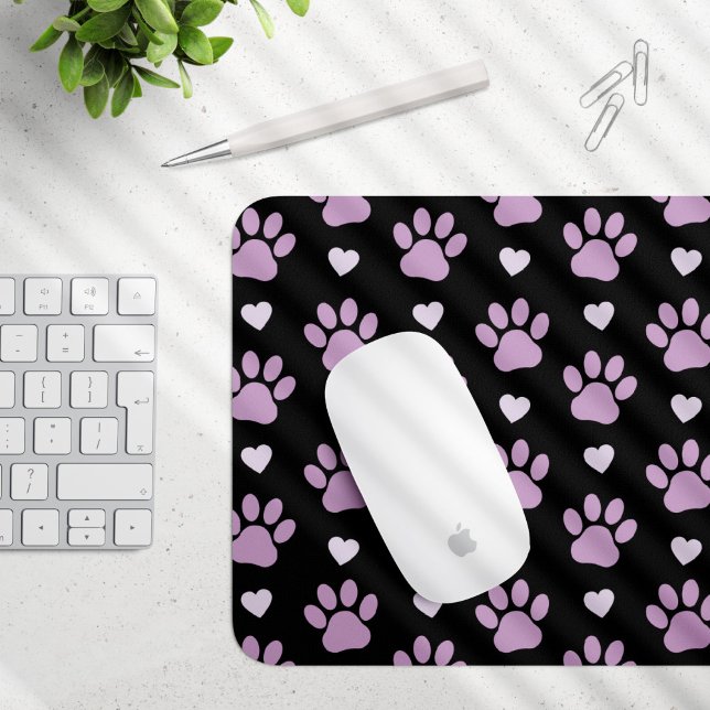 Pattern Of Paws, Dog Paws, Lilac Paws, Hearts Mouse Pad (Creator Uploaded)