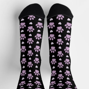 Pattern Of Paws, Dog Paws, Lilac Paws, Hearts Socks