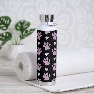 Pattern Of Paws, Dog Paws, Lilac Paws, Hearts Water Bottle