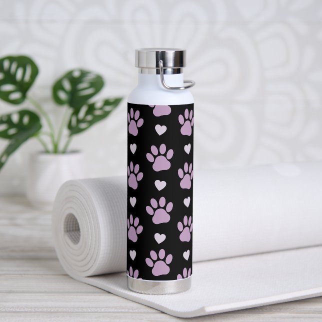 Pattern Of Paws, Dog Paws, Lilac Paws, Hearts Water Bottle (Yoga)
