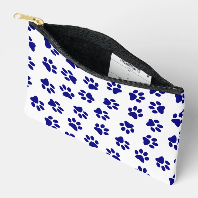 Pattern Of Paws, Dog Paws, Navy Blue Paws Accessory Pouch (Open)