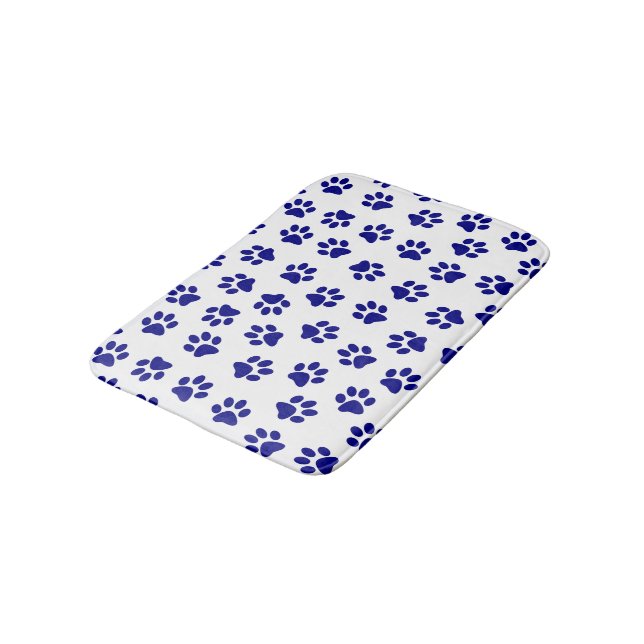 Pattern Of Paws, Dog Paws, Navy Blue Paws Bath Mat (Angled)
