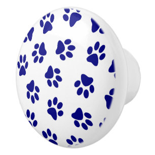 Pattern Of Paws, Dog Paws, Navy Blue Paws Ceramic Knob