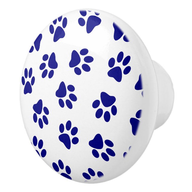 Pattern Of Paws, Dog Paws, Navy Blue Paws Ceramic Knob (Right)