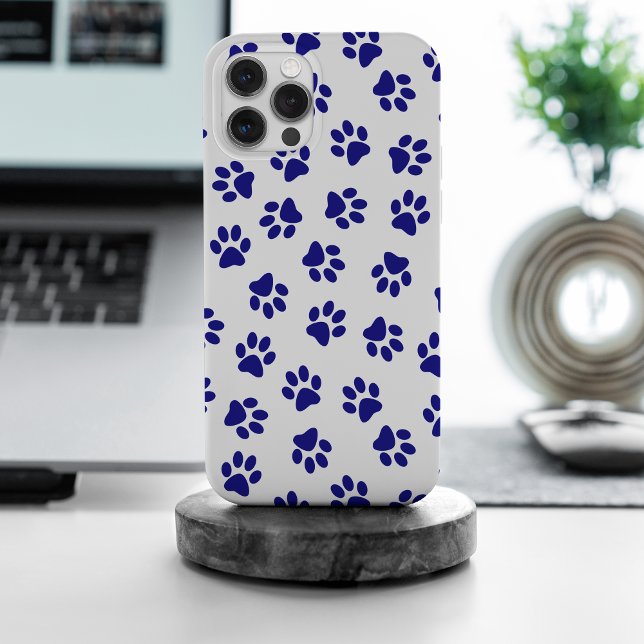 Pattern Of Paws, Dog Paws, Navy Blue Paws iPhone Case (Creator Uploaded)