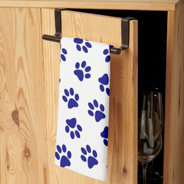 Pattern Of Paws, Dog Paws, Navy Blue Paws Kitchen Towel (Thirds Fold)