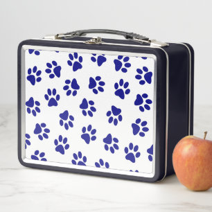 Pattern Of Paws, Dog Paws, Navy Blue Paws Metal Lunch Box