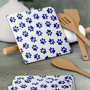 Pattern Of Paws, Dog Paws, Navy Blue Paws Tile
