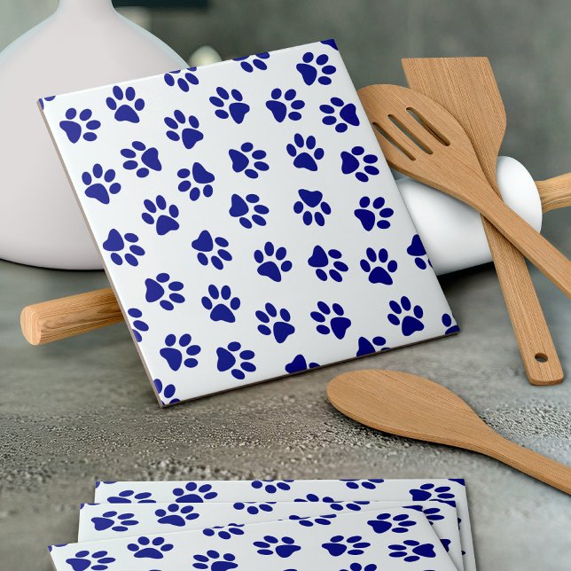 Pattern Of Paws, Dog Paws, Navy Blue Paws Tile (Creator Uploaded)