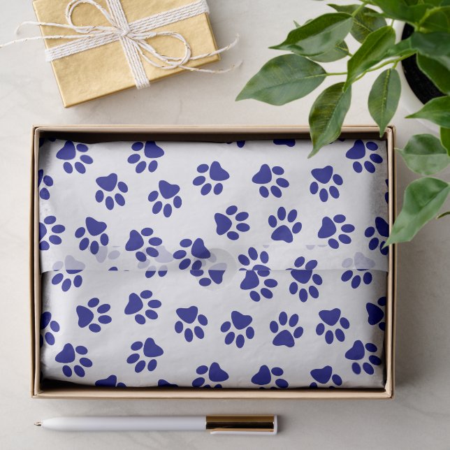 Pattern Of Paws, Dog Paws, Navy Blue Paws Tissue Paper (Gift)