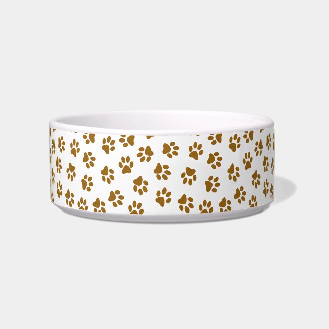 Pattern Of Paws, Dog Paws, Orange Gold Paws Bowl (Front)