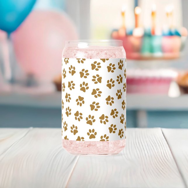 Pattern Of Paws, Dog Paws, Orange Gold Paws Can Glass (Insitu (Baby Shower))