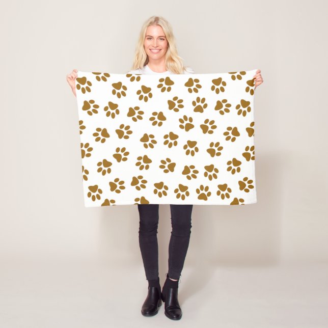 Pattern Of Paws, Dog Paws, Orange Gold Paws Fleece Blanket (In Situ)