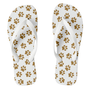 Pattern Of Paws, Dog Paws, Orange Gold Paws Flip Flops