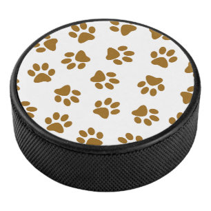 Pattern Of Paws, Dog Paws, Orange Gold Paws Hockey Puck
