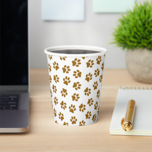 Pattern Of Paws, Dog Paws, Orange Gold Paws Paper Cups