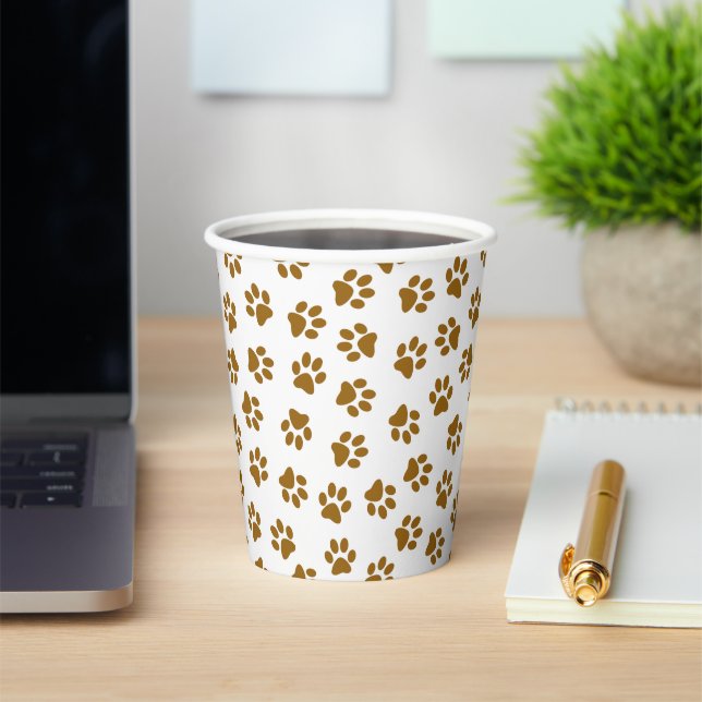 Pattern Of Paws, Dog Paws, Orange Gold Paws Paper Cups (Insitu)