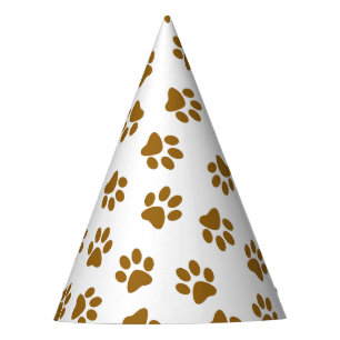Pattern Of Paws, Dog Paws, Orange Gold Paws Party Hat