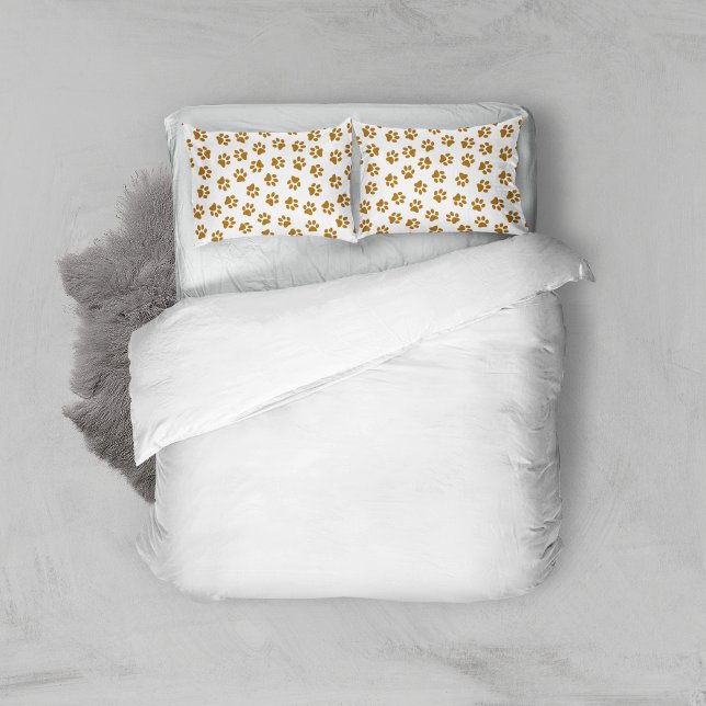 Pattern Of Paws, Dog Paws, Orange Gold Paws Pillowcase (Creator Uploaded)