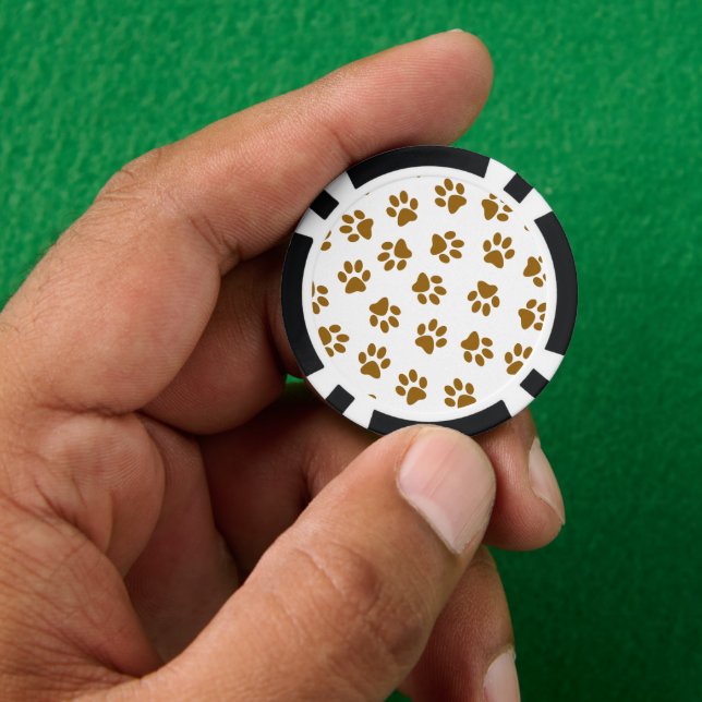 Pattern Of Paws, Dog Paws, Orange Gold Paws Poker Chips (Hand)