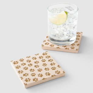 Pattern Of Paws, Dog Paws, Orange Gold Paws Stone Coaster