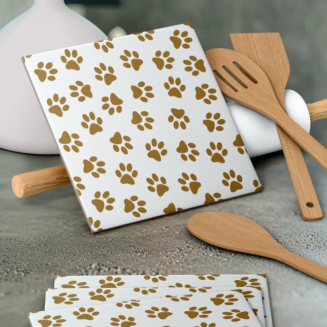 Pattern Of Paws, Dog Paws, Orange Gold Paws Tile (Creator Uploaded)