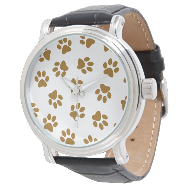 Pattern Of Paws, Dog Paws, Orange Gold Paws Watch (Angled)