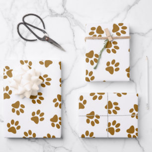 Pattern Of Paws, Dog Paws, Orange Gold Paws Wrapping Paper Sheet