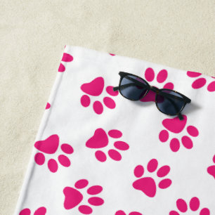 Pattern Of Paws, Dog Paws, Pink Paws Beach Towel