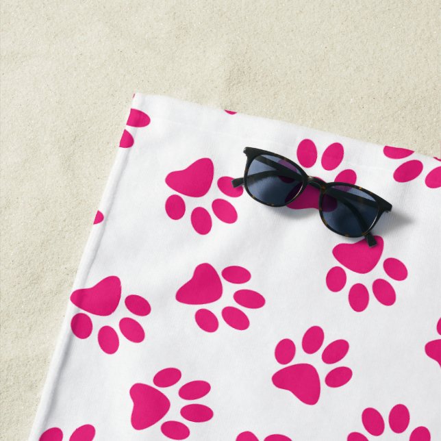 Pattern Of Paws, Dog Paws, Pink Paws Beach Towel (In Situ)