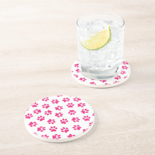 Pattern Of Paws, Dog Paws, Pink Paws Coaster