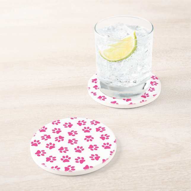 Pattern Of Paws, Dog Paws, Pink Paws Coaster (Side)