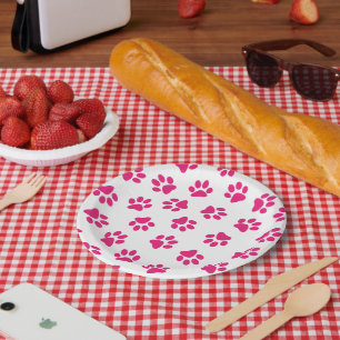 Pattern Of Paws, Dog Paws, Pink Paws Paper Plate