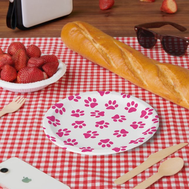 Pattern Of Paws, Dog Paws, Pink Paws Paper Plate (Picnic)